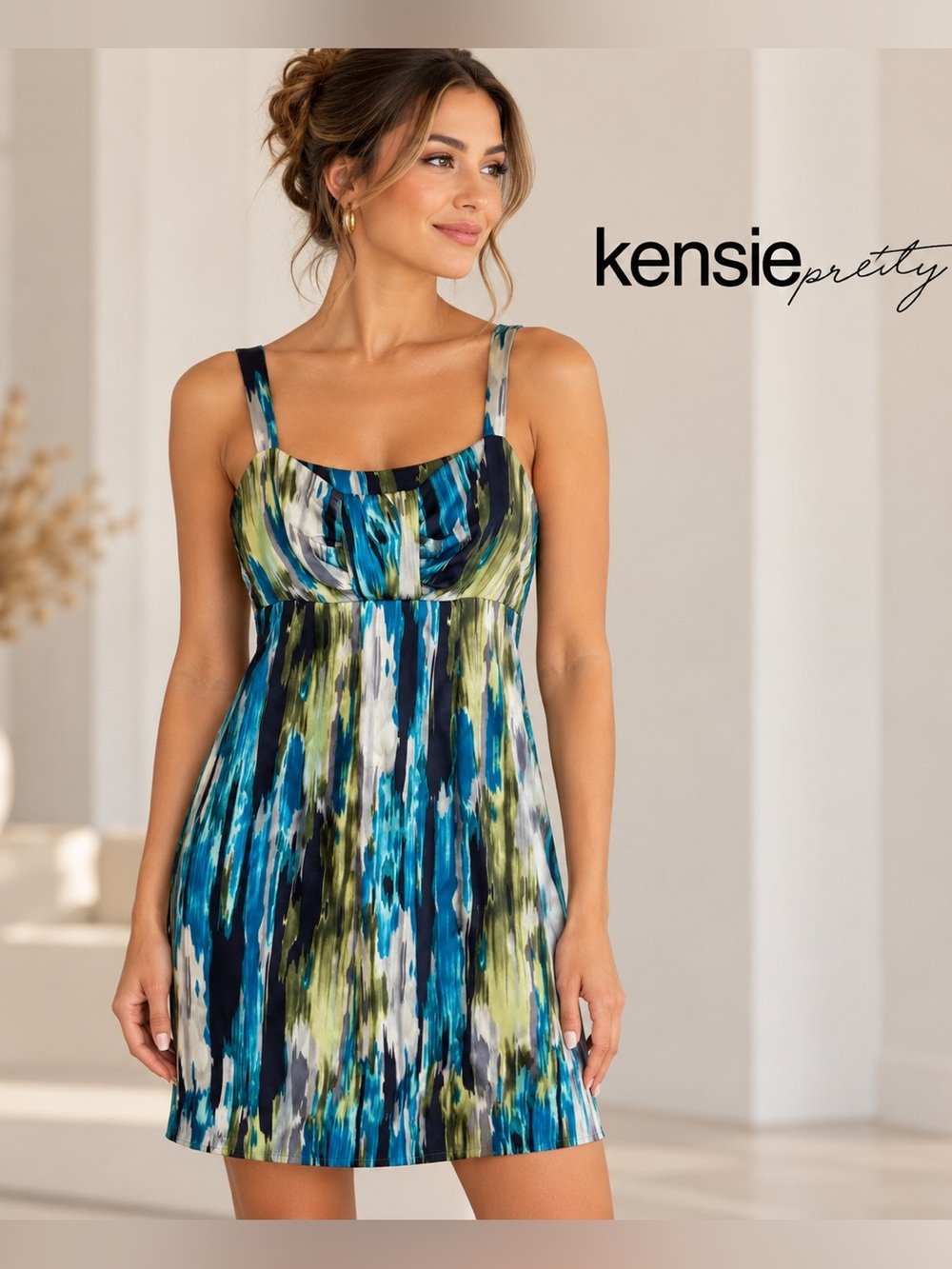 Kensie Women's 100% Silk Ikat Print Spaghetti Strap Sheath Dress Multi M